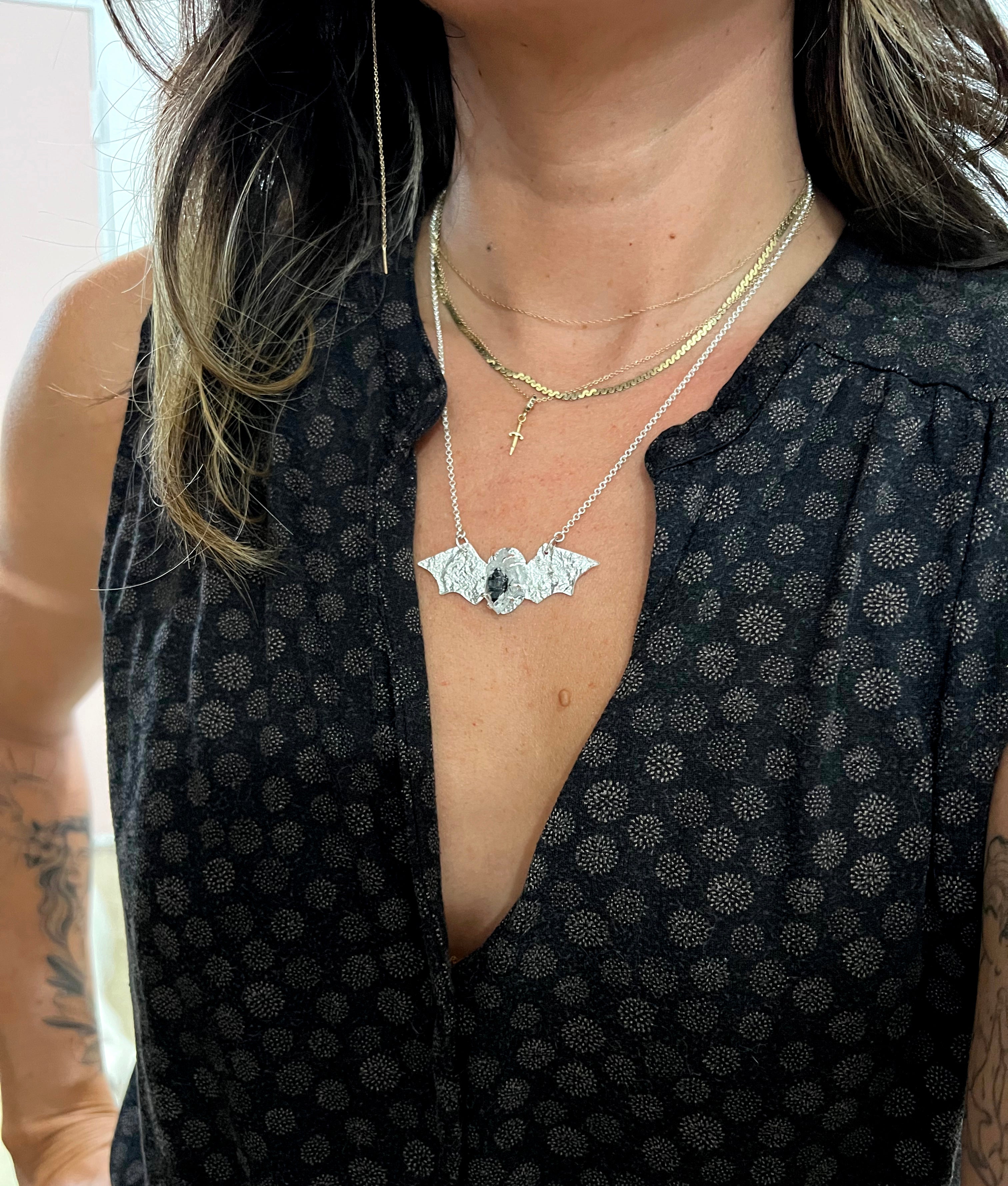 Bat Necklace with Herkimer Diamond